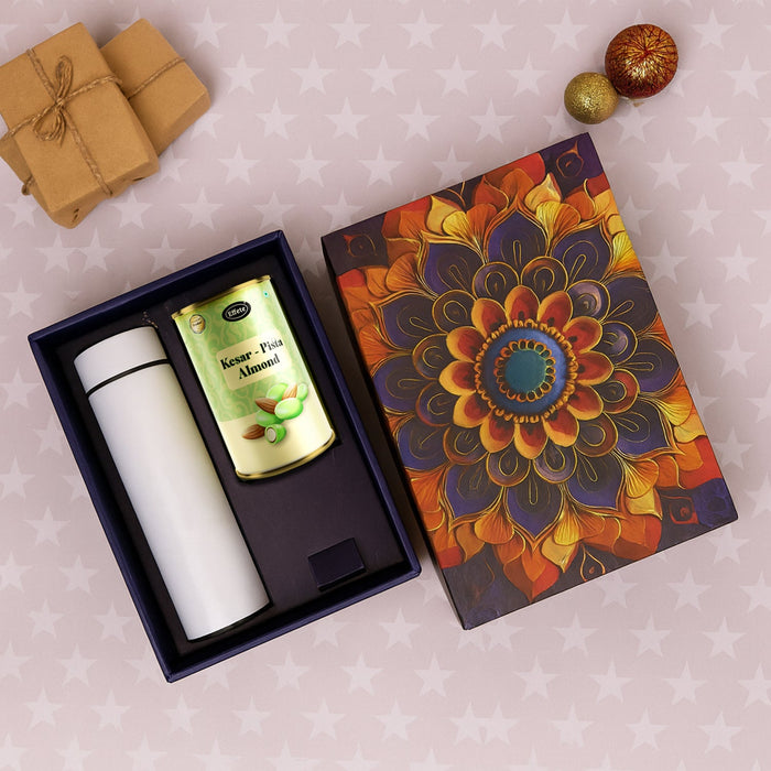 Effete Kesar Pista Almonds Gift Hamper, Golden With Bottle (2 Pc Set), Mix Color by Your Brand