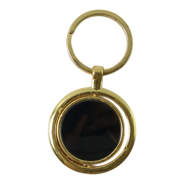 Gold Plated Keychain with Black Round Pendant Rotating (1 Pc) by Your Brand