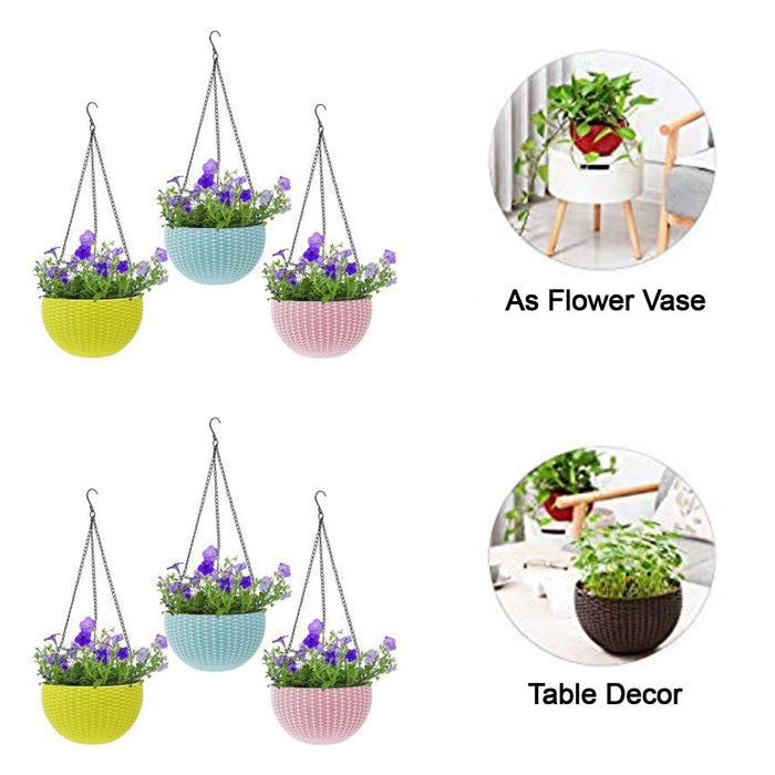 Plastic Hanging Flower Pot and Flower Pot with Chain (6 Pc) by Your Brand
