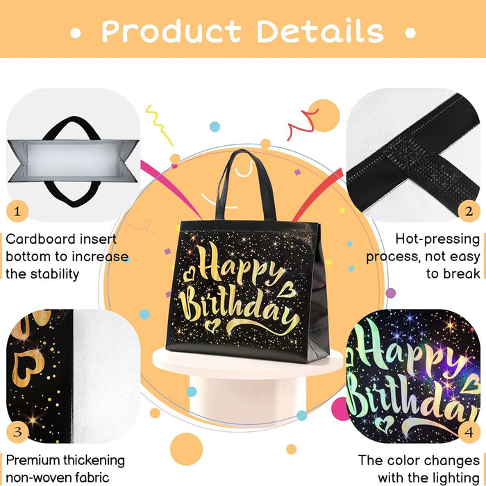 Birthday Gift Bag with Gold Shiny Stars, Reusable Party Gift Bags (1 Pc) by Your Brand