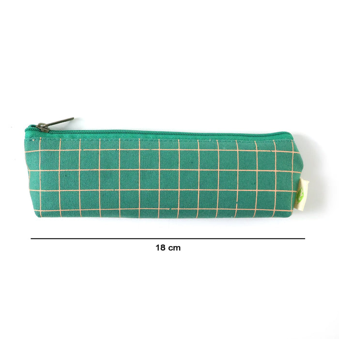 Premium Green Grid Printed Zipper Pencil Pouch Organizer (1 Pc) by Your Brand