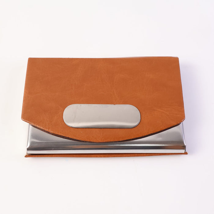 Leather & Stainless-Steel Business Card Holder (1 Pc) by Your Brand