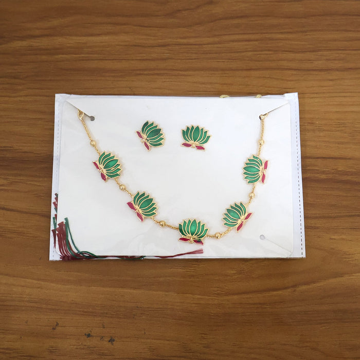 Traditional Green & Lotus Motif Jewellery Set by Your Brand