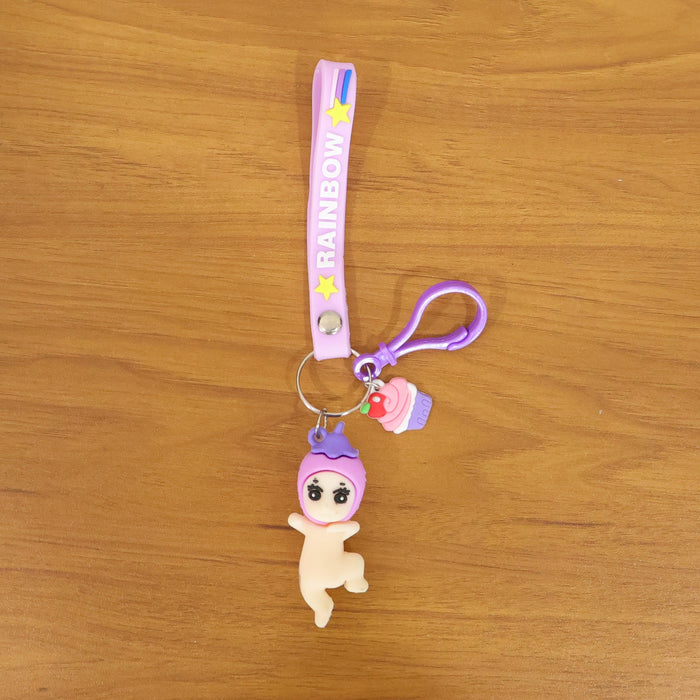 Cute Doll & Cupcake Keychain with Rainbow Strap (1 Pc) by Your Brand