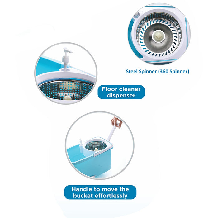 Spin Mop with Bigger Wheels and Plastic Auto Fold Handle for 360 Degree Cleaning by Your Brand