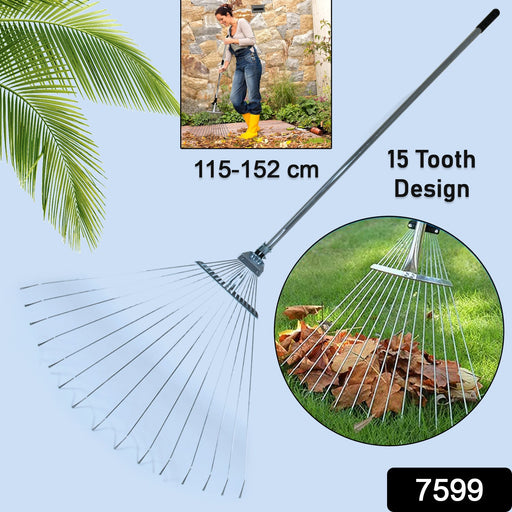 115-152 CM Rake for Gardening, Stainless Steel Telescopic Garden Rake for Quick Clean Up of Lawn and Yard, Adjustable Rake Claws Spacing Garden Broom with Long Handle for Clean Leaves (MOQ :- 12 pc) by Your Brand