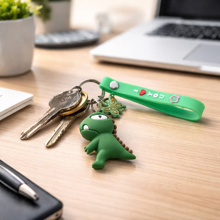 Cute Dinosaur Cartoon Keychain with Silicone Strap (1 Pc) by Your Brand