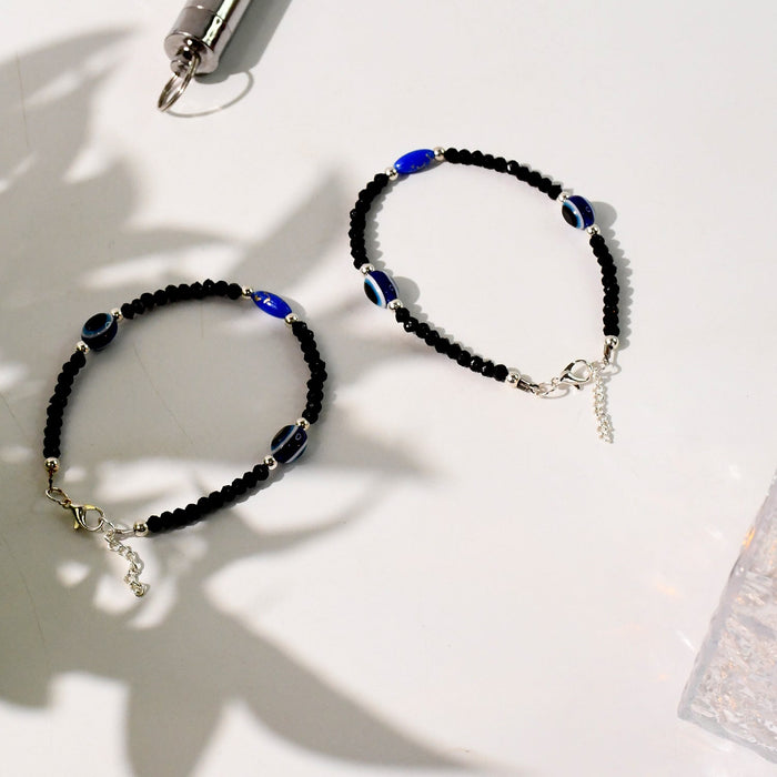 Adjustable Black Bead Evil Eye Protection Bracelet Set (2 Pc) by Your Brand