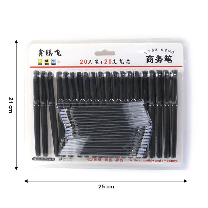 Refillable Black Marker Pen with Extra Ink Refills 20 pieces (1 Set) by Your Brand