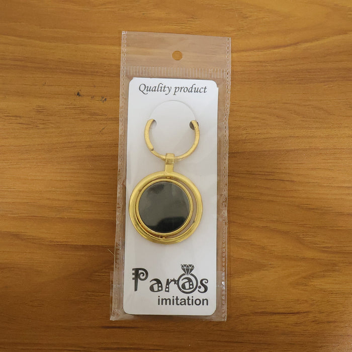 Gold Plated Keychain with Black Round Pendant Rotating (1 Pc) by Your Brand