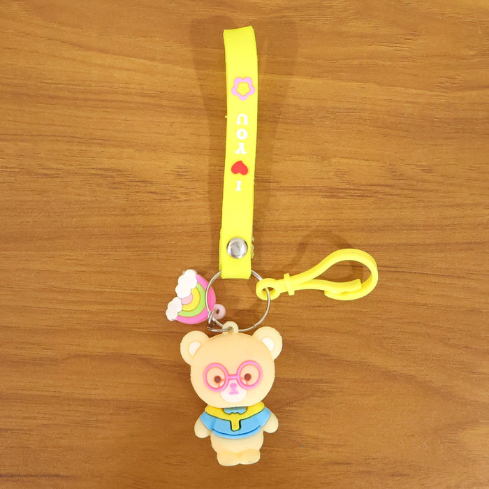 Cute Cartoon Teddy Bear Keychain with Yellow I Love You Strap (1 Pc) by Your Brand