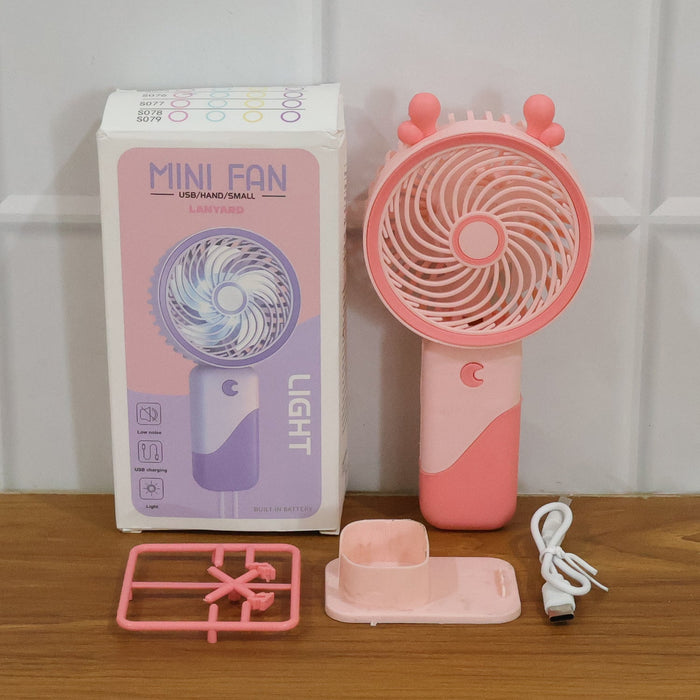 Portable USB Rechargeable Mini Fan with LED Light (1 Set) by Your Brand