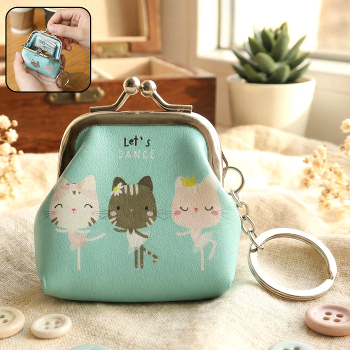 Cute Cartoon Cat Printed Mini Coin Purse Keychain (1 Pc) by Your Brand