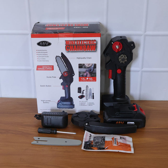 Mini Electric Cordless Chainsaw (1 Set, 48V, Blade size 18 Cm) by Your Brand