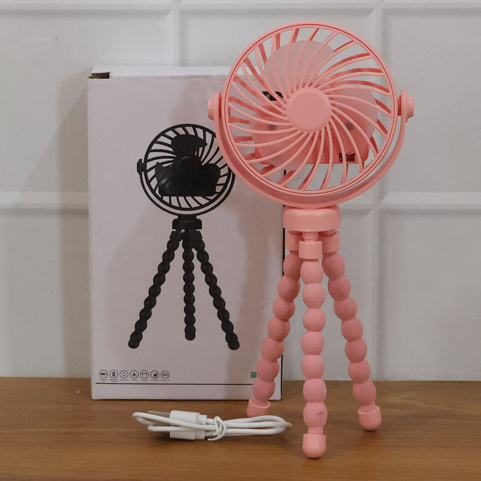 Portable Rechargeable LED Light Fan with Flexible Tripod Stand (1 Pc) by Your Brand