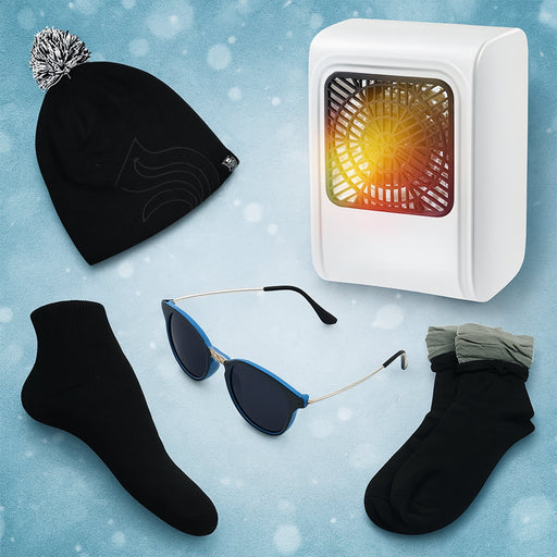 Winter Warm Set- Bennie hat, Room Heater, Sunglasses And Socks (5 Pcs Combo) by Your Brand