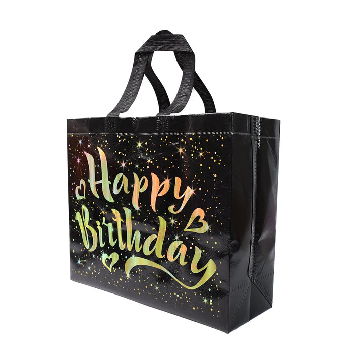 Birthday Gift Bag with Gold Shiny Stars, Reusable Party Gift Bags (1 Pc) by Your Brand