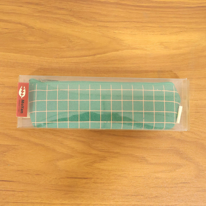 Premium Green Grid Printed Zipper Pencil Pouch Organizer (1 Pc) by Your Brand