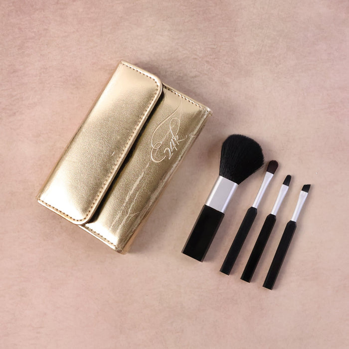 4 in 1 Professional Makeup Brush Set with Premium Storage Pouch (1 Pc)