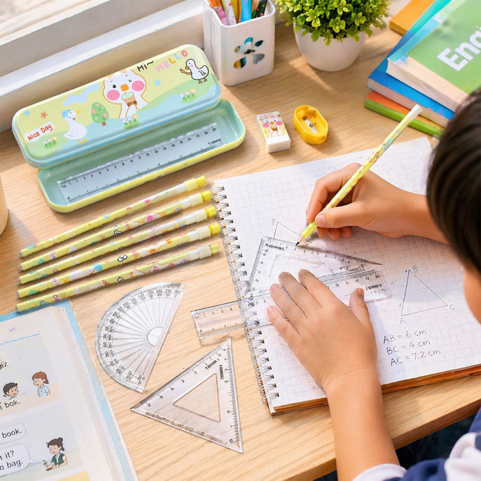 Cute Cartoon Geometry Box Stationery Set (1 Set) by Your Brand
