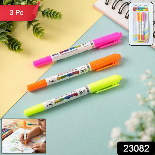 Dual Tip Double Color Highlighter Marker Pens (3 Pc Set) by Your Brand