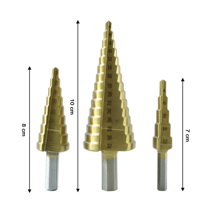 3X Large HSS Steel Step Cone Drill Titanium Bit Set Hole Cutter (4-32, 4-20, 4-12mm) by Your Brand
