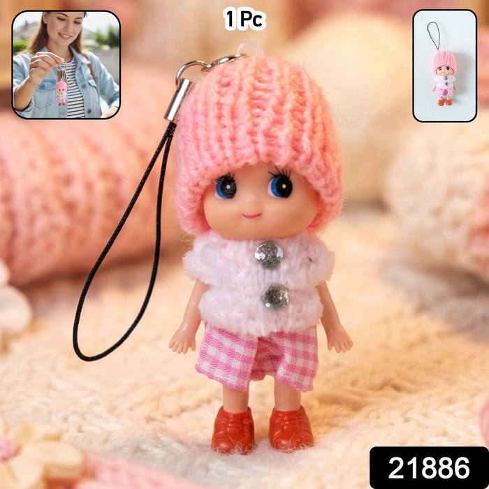 Cute Mini Doll Keychain Soft Knitted Cap Girl Charm Keyring (1 Pc / Mix Color) by Your Brand