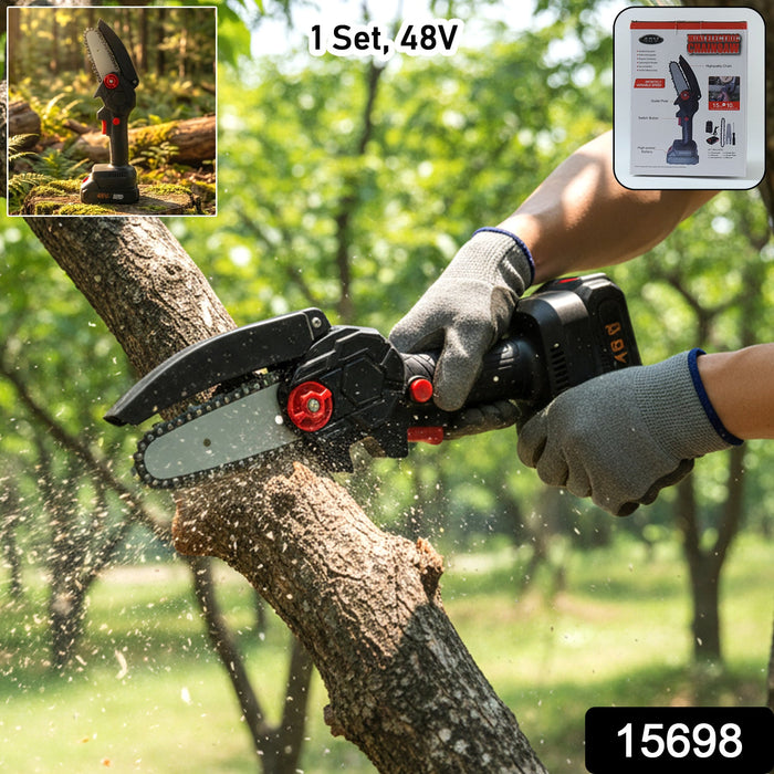 Mini Electric Cordless Chainsaw (1 Set, 48V, Blade size 18 Cm) by Your Brand