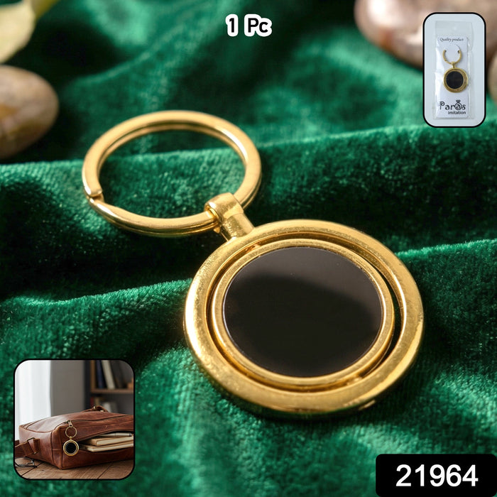 Gold Plated Keychain with Black Round Pendant Rotating (1 Pc) by Your Brand
