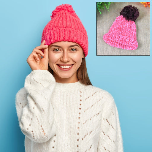 Soft Winter Cap, Woolen Inside Fur Beanie Cap (1 Pc / Mix Design & Color) by Your Brand