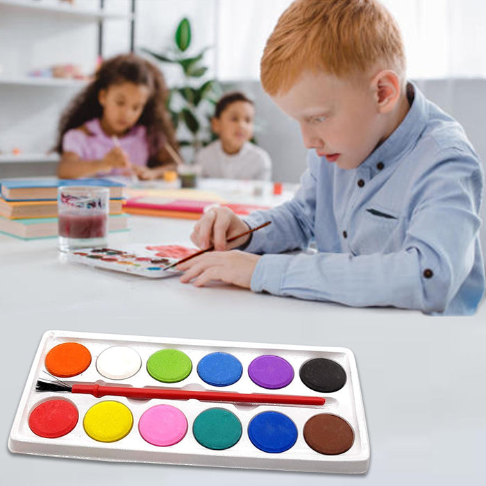 Painting Water Color Kit - 12 Shades and Paint Brush (13 Pcs) by Your Brand
