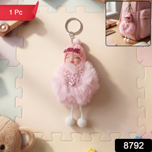 Cute Doll Plush Keychain with Soft Fur Ball (1 Pc) by Your Brand