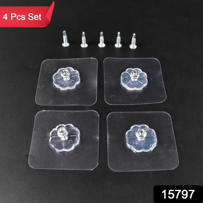 Self Adhesive Hooks Sticker | Screw Nut and Bolt Type (4 Pcs Set) by Your Brand