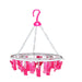 Round drying stand with 24 multicolour clips for hanging clothes.