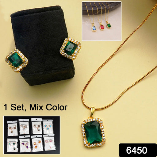 Stone Pendant Necklace Chain Set with Earrings (1 Set / Mix Color & Design) by Your Brand