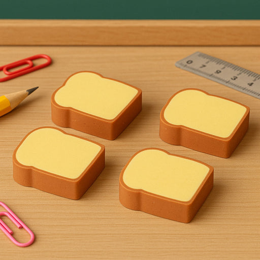 3D Toast Bread Shape Eraser for Kids, Cartoons Erasers Toast Bread Erasers Bread Shaped Eraser for Students, Gift, Cute Fun Food Erasers for School Classroom, Stationery for Boys & Girls (4 Pcs Set) by Your Brand