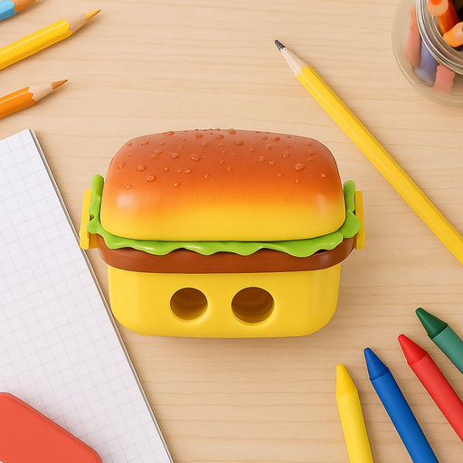 Plastic Burger Shape Small Size Double Hole Sharpener With Eraser (1 Set) by Your Brand