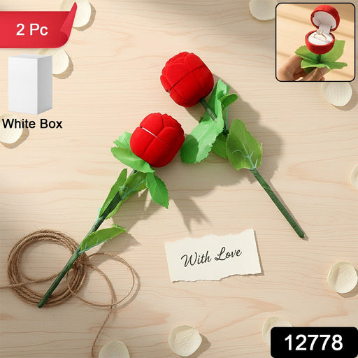 Romantic Artificial Rose Ring Box Stick – 2 Piece Flower Shaped by Your Brand