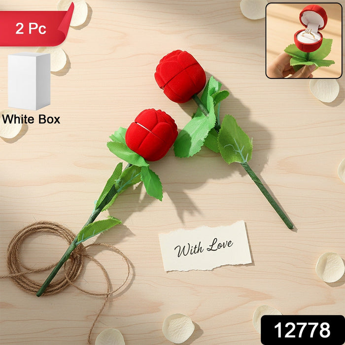 Romantic Artificial Rose Ring Box Stick – 2 Piece Flower Shaped by Your Brand
