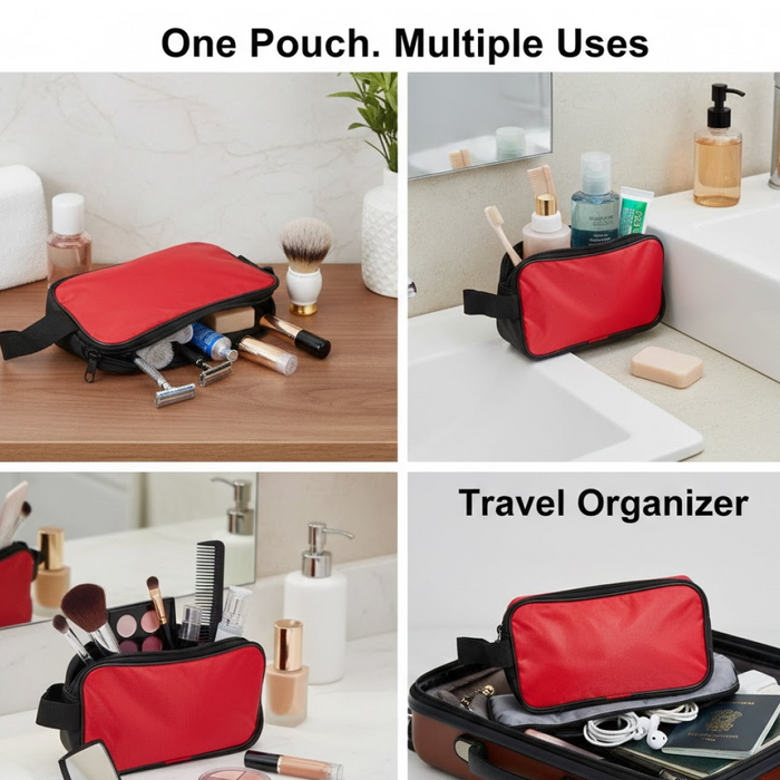 Portable Travel Hand Pouch / Shaving Kit Bag for Multipurpose Use (Red) by Your Brand