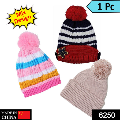 Cap for Winter Woolen Knitted Black Inside Fur Caps by Your Brand