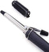 Black hair curling iron rod with heat control.
