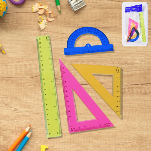 4-Piece Geometry Set, Triangle Ruler Protractor Straight Ruler by Your Brand