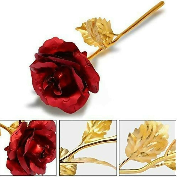 24K Artificial Golden Rose / Gold Red Rose with Gift Box (10 inches) by Your Brand