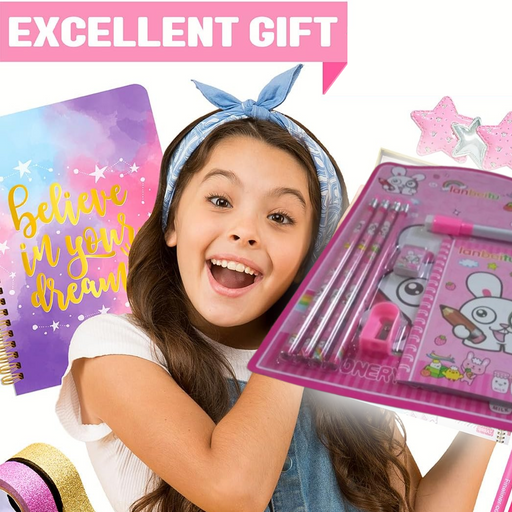 Kids' Stationery Kit: Wooden Pencils, Sharpener, Eraser, Diary (8 Pc Set) by Your Brand
