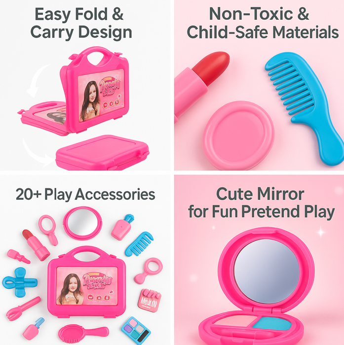 Beauty Make up Set for Kids Girls with Fold-able Suitcase (Multicolour)