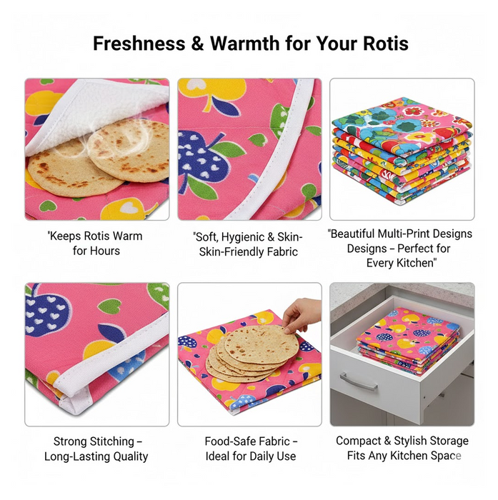 Square Hygienic Roti / Chapati Multi Print Design Cover