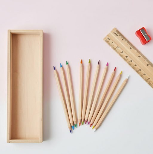 Colorful Wooden Pencil Set with Pencil box, Ruler, Sharpener (12 Pcs Set) by Your Brand