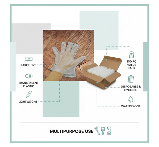 Large Disposable Gloves (100 Pcs): Clear Plastic, Multipurpose by Your Brand