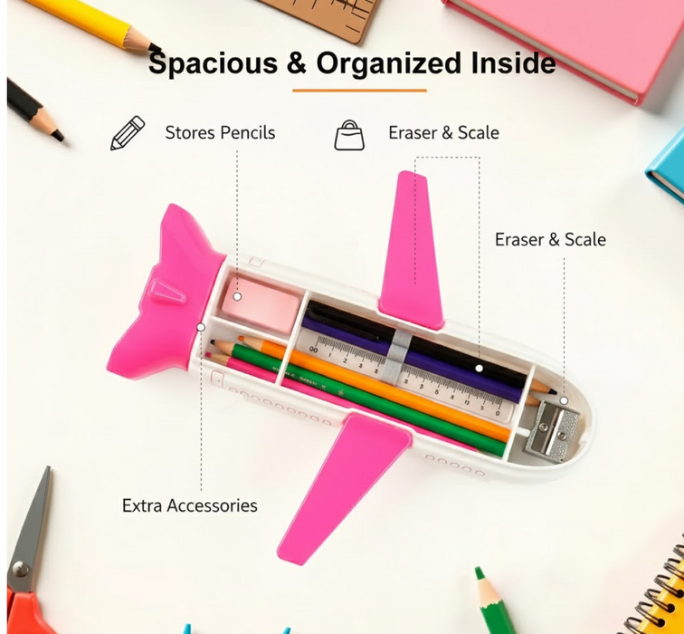 Multi-Functional Airplane-Shaped Compass Box with LED Light and Built-in Sharpener by Your Brand